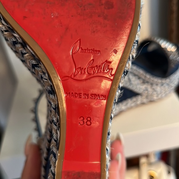 Louboutin denim wedges 38 Madmonica 120 Miss Denim Pat Silver spikes - Picture 11 of 13